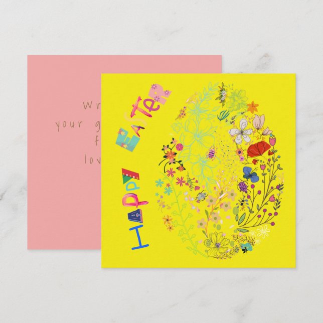 Cartão de Páscoa Floral de Ovo Bonito Colorido (Frente/Verso)