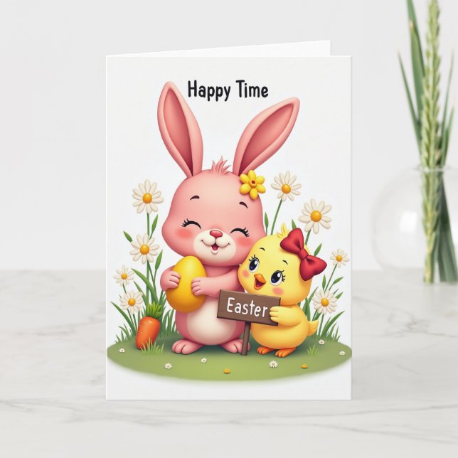 Cartão de Páscoa Happy Time em Estilo Aquarela (Frente)