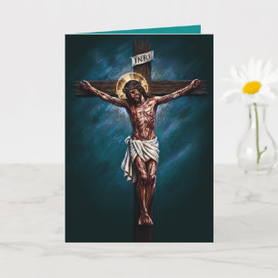 Cartão de Páscoa Jesus Crucificado Azul Turquesa