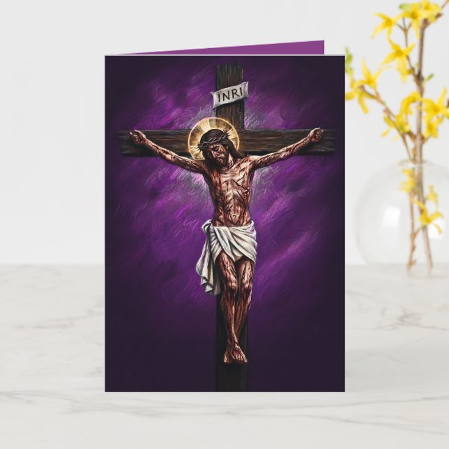 Cartão de Páscoa Jesus Crucificado Roxo (Flor Amarela)