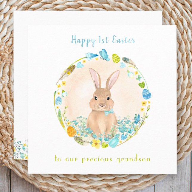 Cartão de Páscoa para rua Bunny Blue Grandson Cart (1st Easter card bunny, grandson Easter card)