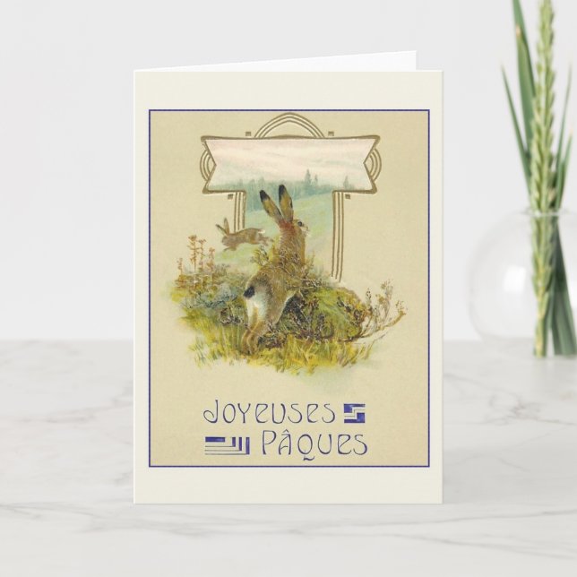 Cartão de Páscoa Vintage French Joyeuses Pâques (Frente)