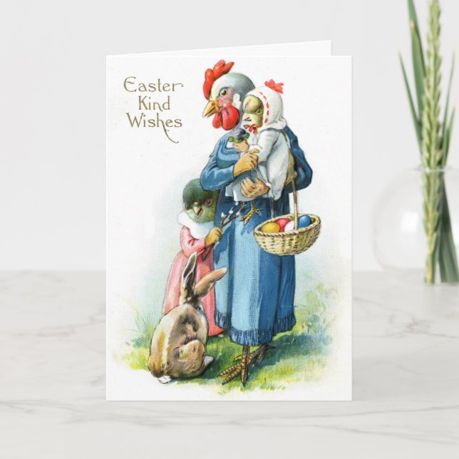 Cartão de Páscoa Vintage - Mama Hen e Amigos (Frente)