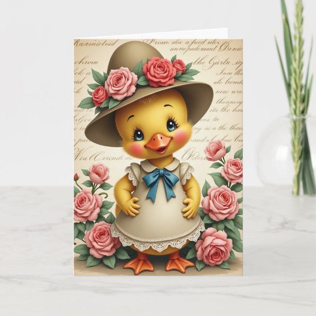 Cartão de Pássaro Doce e Rosas (Frente)