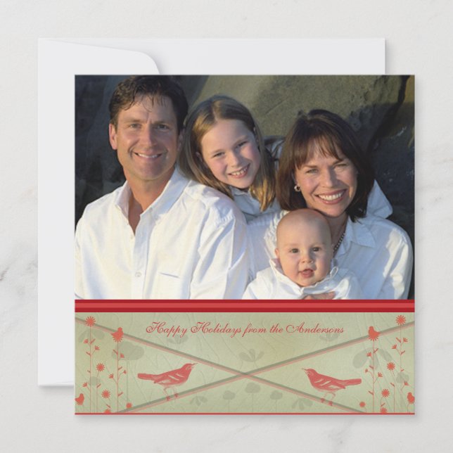 Cartão de Pássaro Vermelho Quadrado Feliz Feriados (Frente)