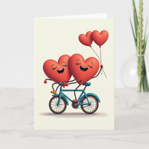 Cartão de Passeio de Bicicleta Corações de Amor