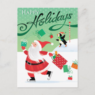 Cartão de patinagem bonito do papai noel boas