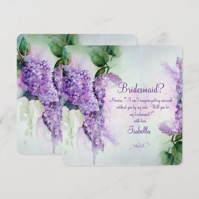 Cartão de Pedido de Dama de Honra com Flores de Li (Frente/Verso)