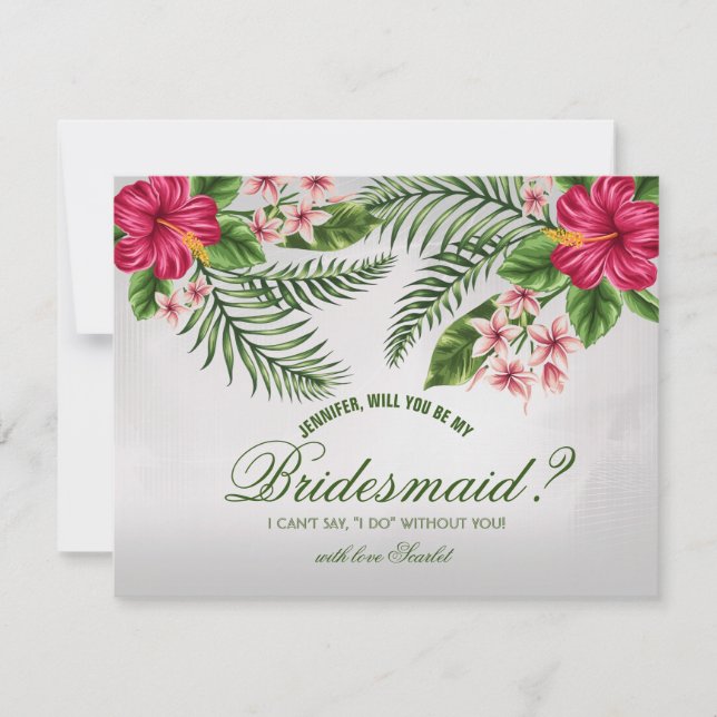 Cartão de Pedido de Dama de Honra com Flores e Fol (Frente)
