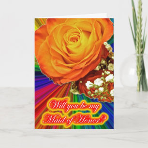 Cartão de Pedido de Dama de Honra Rosa Arco-íris D