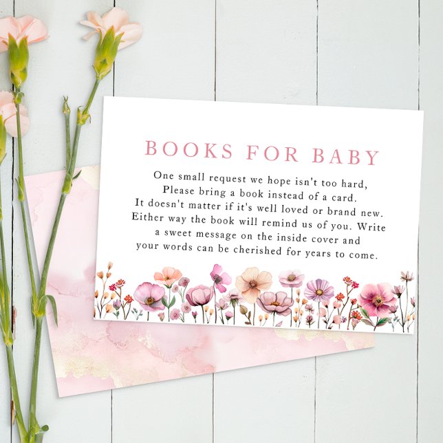 Cartão de Pedido de Livro de Flor Selvagem Rosa Du (Books for Baby Enclosure Card)