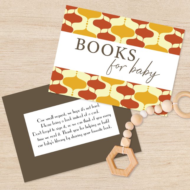 Cartão de Pedido de Livro para Baby Shower Retro M (Mid Century Modern Books for Baby Enclosure Card )