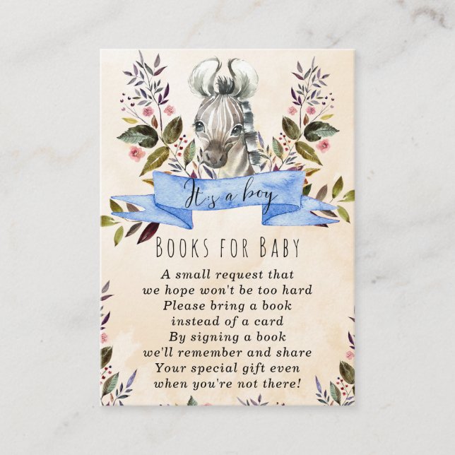 cartão de pedido de livros azuis para bebê zebra b (Frente)