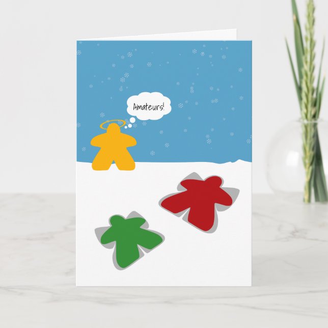 Cartão de Pensamentos Meeples Anjo da Neve (Frente)