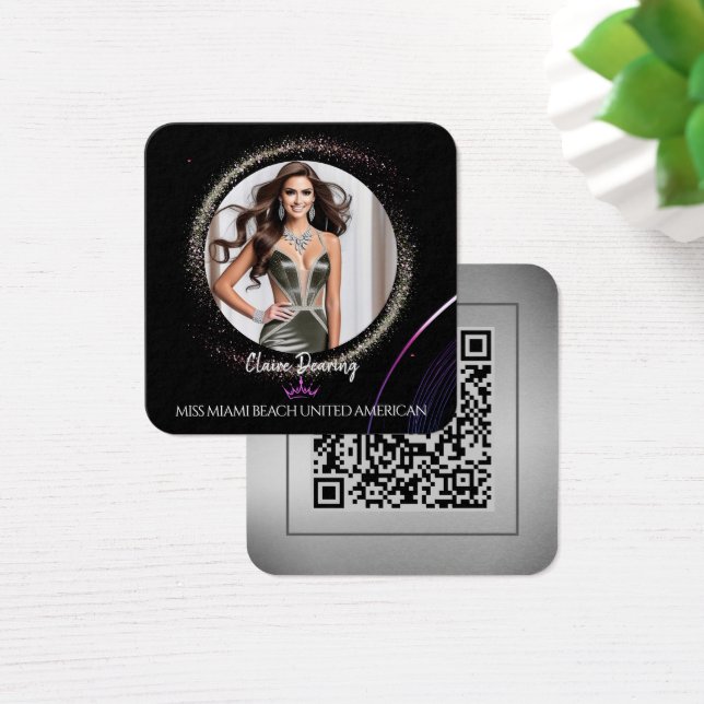 Cartão de Perfil de Foto com Código QR e Glimmer D (Mesa)