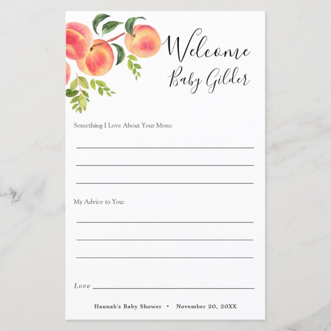 Cartão de Perguntas sobre Bebê Pêssego Doce (Frente)