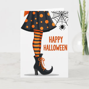 Cartão de perna listrada de Halloween feliz