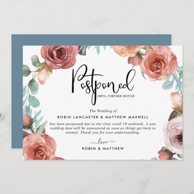 Cartão de Pêssego Azul Dusty com Anúncio de Evento (Frente/Verso)