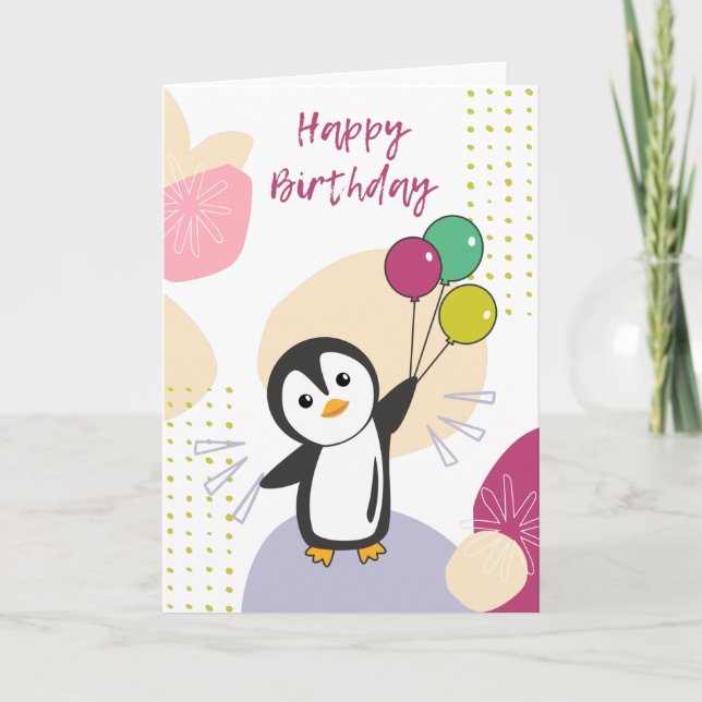 Cartão de Pinguim Desejando Feliz Aniversário Para (Frente)
