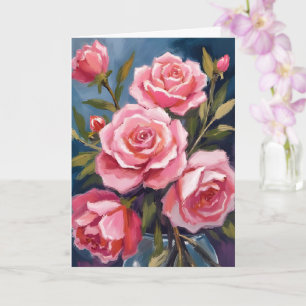 Cartão de Pintura de Buquê de Rosa Rosa Corada