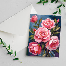 Cartão de Pintura de Buquê de Rosas Rosa Cor-de-ro