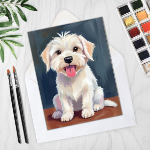 Cartão de Pintura de Cachorro Branco E Puppy