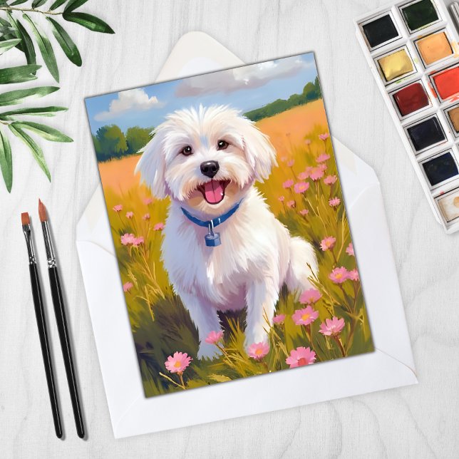 Cartão de pintura de campo de flores de cachorro m (Criador carregado)