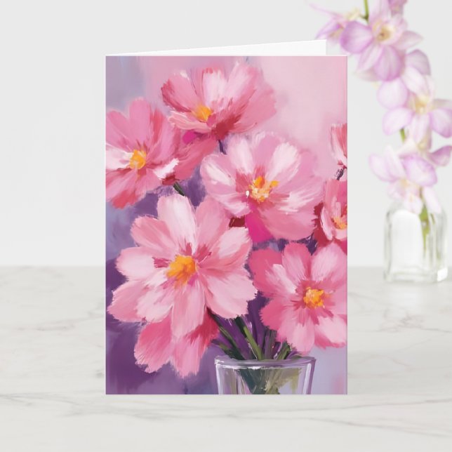 Cartão de Pintura de Flores com Pétalas Rosas em F (Orquídea)