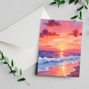 Cartão de pintura de paisagem marinha de ondas de 