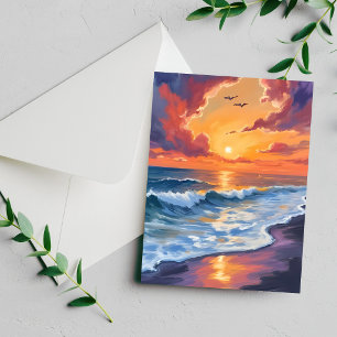 Cartão de pintura de paisagem marinha de ondas do 