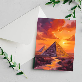 Cartão de pintura de viagem do pôr do sol das pirâ