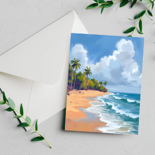 Cartão de pintura em aquarela da costa do oceano d