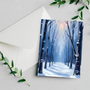 Cartão de pintura em aquarela da floresta de pinhe