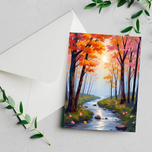 Cartão de Pintura em Aquarela da Folhagem de Outon