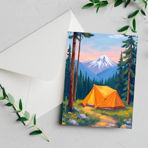 Cartão de pintura em aquarela da montanha de campi