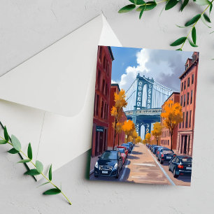 Cartão de Pintura em Aquarela da Ponte de Manhatta
