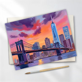 Cartão de pintura em aquarela da silhueta de Nova