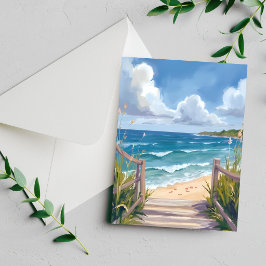 Cartão de pintura em aquarela da trilha da praia c