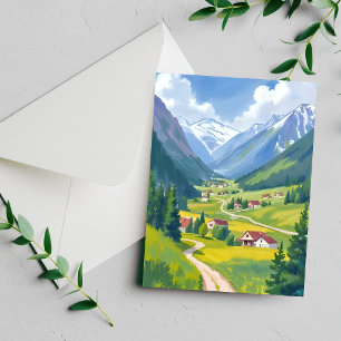 Cartão de pintura em aquarela das montanhas dos Al