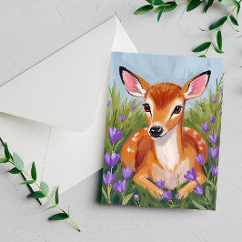Cartão de pintura em aquarela de animal cervo jove