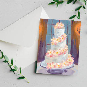 Cartão de Pintura em Aquarela de Bolo de Casamento
