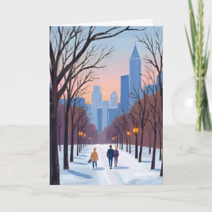 Cartão de Pintura em Aquarela de Inverno do Boston