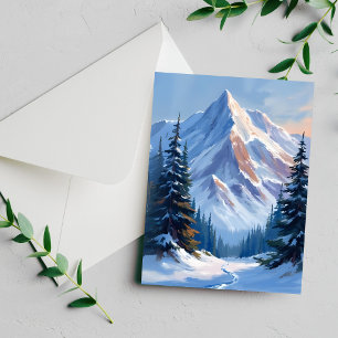 Cartão de pintura em aquarela de paisagem montanho