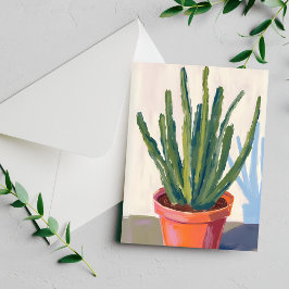 Cartão de pintura em aquarela de planta de cactos