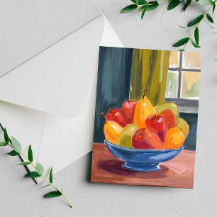 Cartão de Pintura em Aquarela de Tigela de Frutas