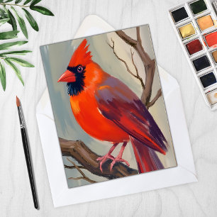Cartão de Pintura em Aquarela do Cardinal Vermelho