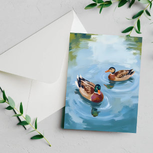 Cartão de Pintura em Aquarela do Lago dos Patos