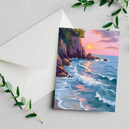 Cartão de Pintura em Aquarela do Pôr do Sol de Alg