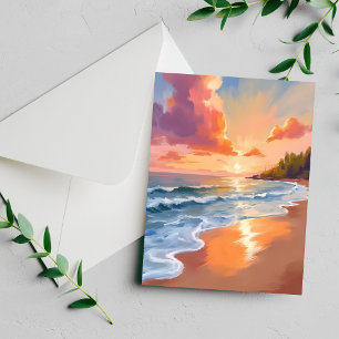 Cartão de Pintura em Aquarela do Pôr do Sol na Pra