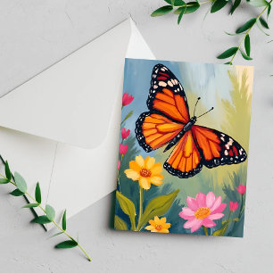 Cartão de Pintura em Aquarela Flor Borboleta Monar